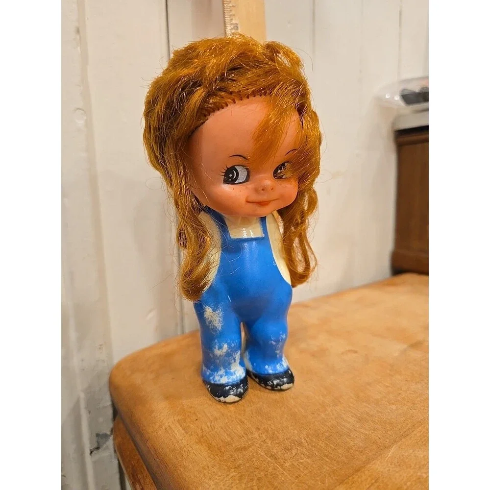 Vintage Aral petrol Station Advertising Rubber Girl Doll Strawberry Blonde Blue